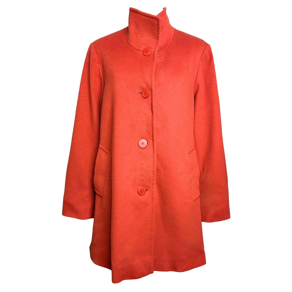 Fleurette Loro Piana Wool Coat 8 Red Orange Vintage 90s Swing Quiet Luxury USA